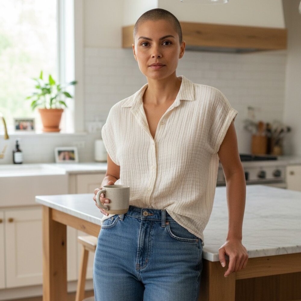 Laurel Grey Women’s Cotton Gauze Button Front Shirt Cream Stripe Size Large